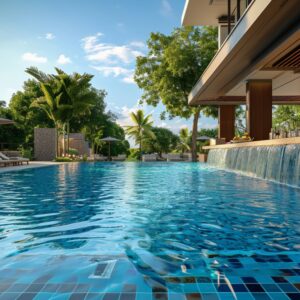 Piscine pool party de luxe avec un open bar